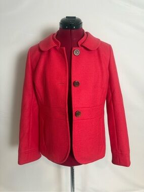 J. Crew Pea Coat/Blazer Women Size 6P Red 100% Wool 3-Button Closure Long Sleeve